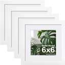 Egofine 6x6 Picture Frames Set of 4, Made of Solid Wood Covered by Plexiglass Display 4x4 with Mat or 6x6 without Mat, for Table Top Display and Wall Mounting Photo Frame, White