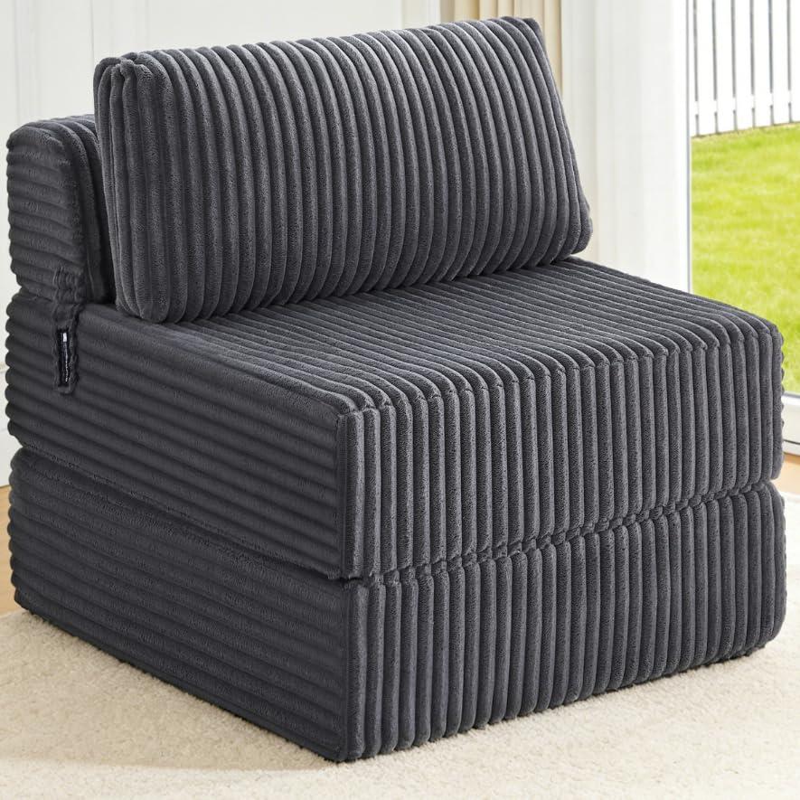 MEGAYES Convertible 4-in-1 Folding Sofa Bed Boneless Sleeper Chair Couch Foldable Chaise Lounger & Mattress Pocket Coils+Foam Fill Medium Support, No Assembly for Living Room/Bedroom, Full