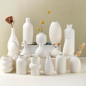 Set of 16 White Ceramic Bud Vases, Minimalist Boho Small Pampas Grass Flower Vase for Farmhouse Home Decor, Wedding Centerpiece, Shelf and Table Decoration