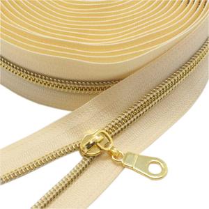YaHoGa #5 Gold Metallic Nylon Coil Zippers by The Yard Bulk Beige Tape 10 Yards with 25pcs Gold Pulls for DIY Sewing Tailor Craft Bag (Beige)