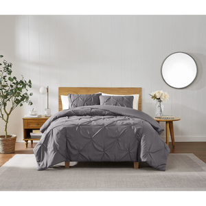 Pleated Texture 100% Microfiber Polyester Dark Grey Twin XL Comforter Set, Solid Casual themed, Adult Bedding, OEKO-TEX Certified