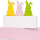 Wooden Easter Bunny Sign Decorations, 5 Piece Happy Easter Blocks for Tiered Tray, Table Centerpiece, Mantel Home Decor