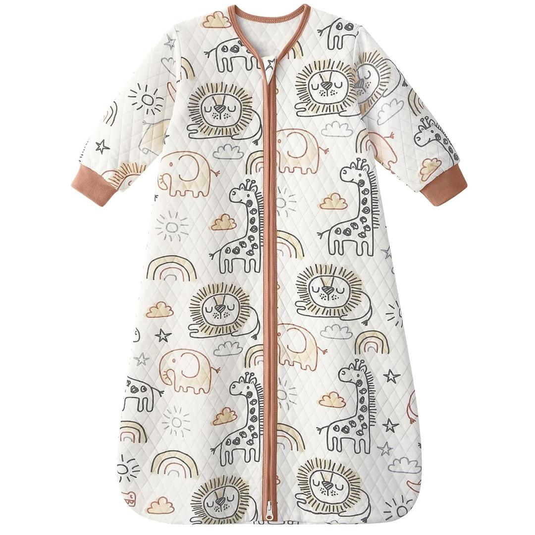 Yoofoss Baby Sleep Sack 0-6 Months 1.0 Tog Long Sleeve Sleep Sack Organic Cotton Wearable Blanket for Newborns 2-Way Zipper Quilted Sleeping Sacks(Small) (Brown Giraffe)