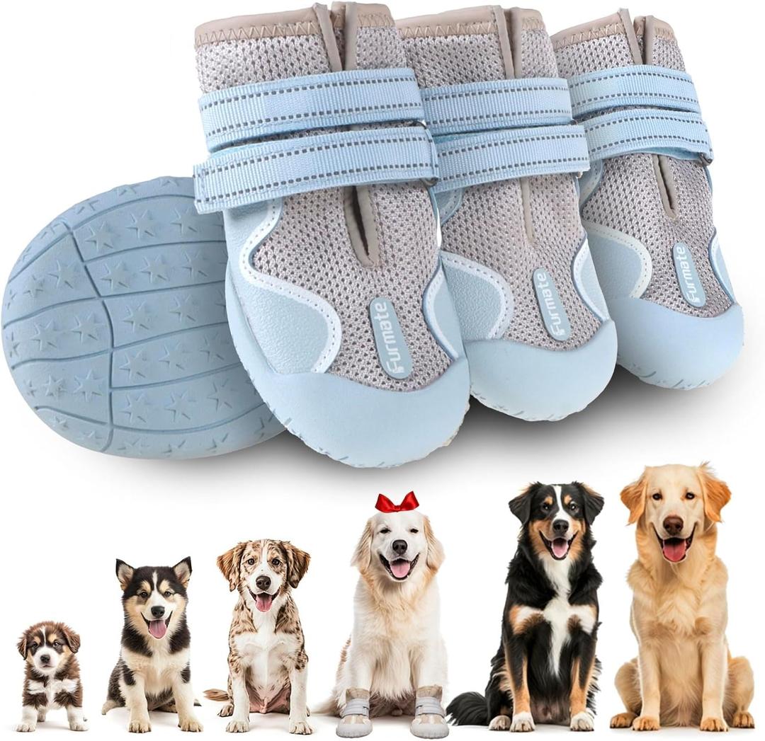 Dog Shoes for Large Small Medium Dogs, Breathable Mesh Dog Boots & Paw Protectors for Summer Hot Pavement Winter Snow, Waterproof Anti-Slip Dog Booties for Hiking Hardwood Floors(Blue-Beige3) (#3: 2.0"x2.5"(W*L) for 23-33lbs)