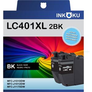 LC401XL Black Ink Cartridges, High Yield Compatible for Brother LC401 BK LC401XL Ink Cartridges, Works with MFC-J1010DW J1012DW J1170DW Printers, LC401 Black Ink for Brother Printer, 2 Pack