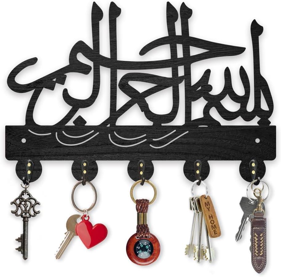 MAYJOYDIY Arabic Wall Mount Coat Rack Wood Key Hanger for Wall 11.87.9inch in The Name of The Most Merciful God Key Holder Key Rack 5 Alloy Hooks Black Wall Art Decor for Gift Living Room Office MAYJOYDIY Arabic Wall Mount Coat Rack Wood Key Hanger for Wall 11.87.9inch in The Name of The Most Merciful God Key Holder Key Rack 5 Alloy Hooks Black Wall Art Decor for Gift Living Room Office