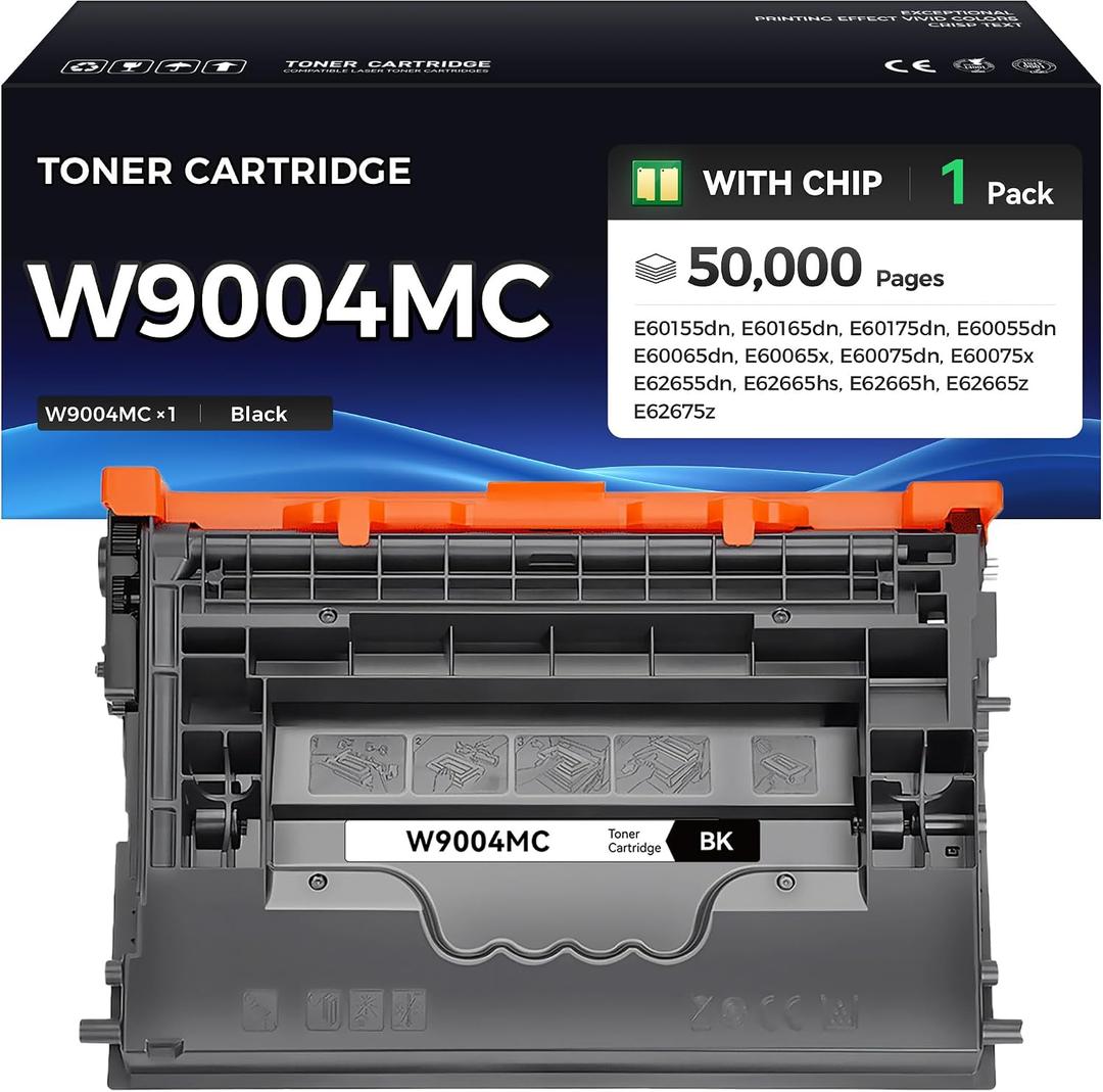 W9004MC Black Toner Cartridge High Yield with Chip Replacement for HP W9004MC Toner Compatible for HP Managed E60155dn E60165dn E60175dn E60055dn E60065dn E60075dn MFP E62655 E62665 E62675 Printer Ink
