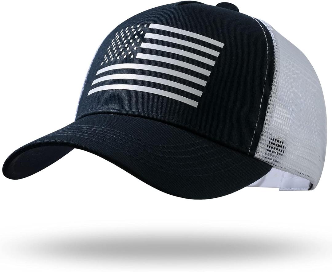 American Flag Trucker Hat - Snapback Hat, Baseball Cap for Men Women - Breathable Mesh Side, Adjustable Fit - for Casual Wear