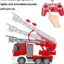Benz Licensed Remote Control Fire Truck, RC Fire Truck Toy, Rechargeable Construction Truck Toys with Alarm Lights, Hose, Working Water Pump and Rotating Rescue Ladder Fire Truck Toys Gift for Kids