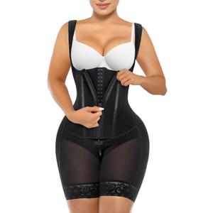 SHAPERX Fajas Colombianas Shapewear for Women Tummy Control Body Shaper Postpartum Hip Enhancer with Zipper and Hooks (Large, Black)