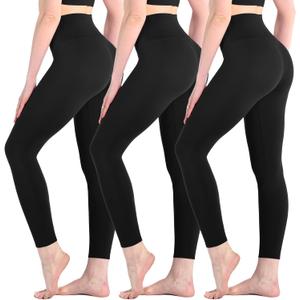 3 Pack Leggings for Women High Waisted Buttery Soft Yoga Pants for Workout Running Gym Athletic (Large-X-Large, Black/Black/Black)