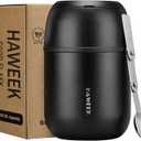 Insulated Food Container 17 oz Soup Thermo for Hot Food Kids Adults, Stainless Steel Vacuum Lunch Box with Folding Spoon, Adult Kids Thermo Portable with Handle for School, Office, Outdoor (Black)