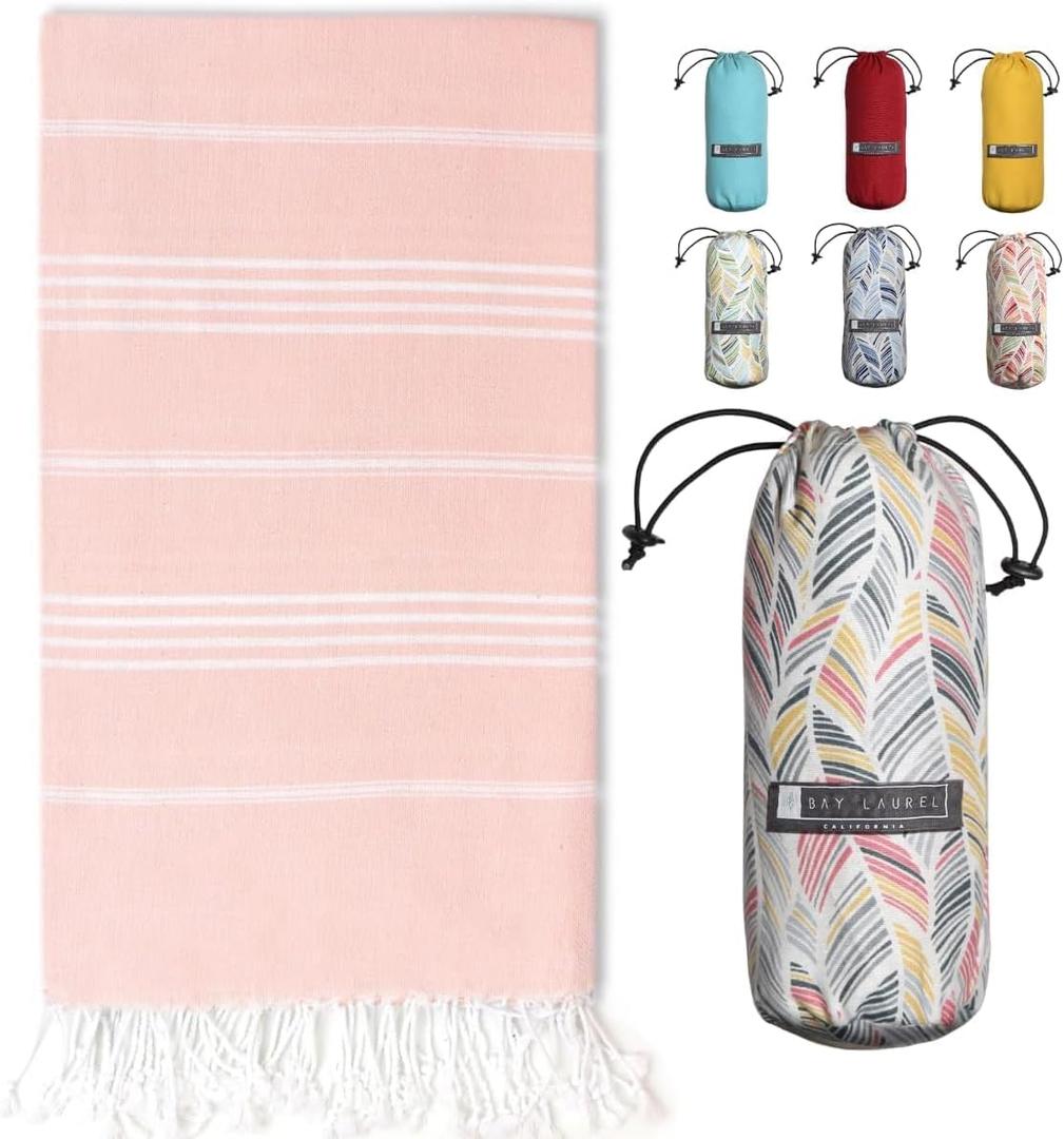 BAY LAUREL Turkish Beach Towel with Travel Bag 39 x 71 Quick Dry Sand Free Lightweight Large Oversized Towels Light - Pack of 4 - Blush with Floral Bag