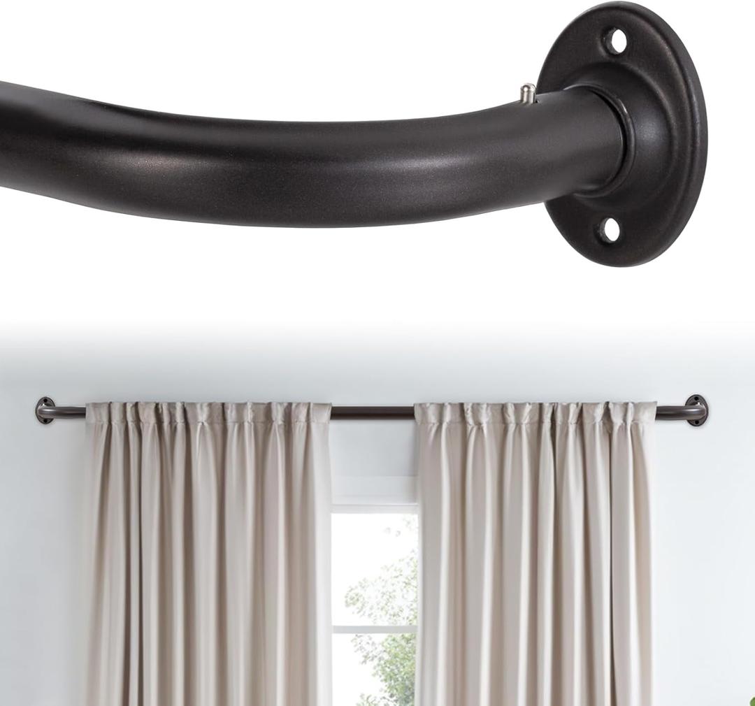 H.VERSAILTEX Wrap Around Bronze Curtain Rod 18.5 to 43.5 Inch, 3/4 Inch Adjustable Heavy Duty Blackout Curtain Rods for Windows Telescoping Curved Drapery Rods for Bedroom Indoor/Outdoor