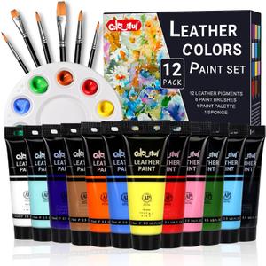Colorful Acrylic Leather Paint Kit Set for Shoe Painting -12 Pack 2.5oz Paint for Bag & Wallet Decor, Jacket Care, Crafts DIY & Customizing Leather ProjectsNot Contain Sponge