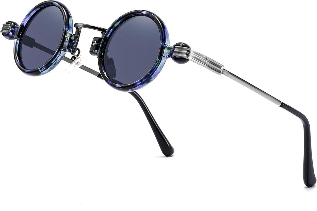 Technigadgets Isaac Steampunk Small Round Sunglasses Retro Vintage Eyewear Men Women Circle Lens Metal Frame UV400 (Demi / Gray)