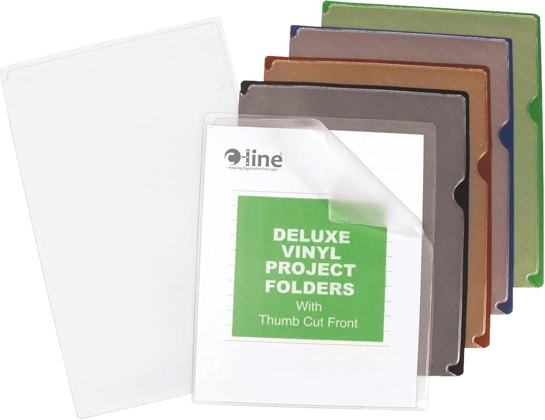C-Line Deluxe Super Heavyweight Vinyl Project Folders with Colored Backs, Letter Size, 35 per Box (62150)