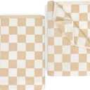 Jacquotha Checkered Beach Towels Set of 2 Oversized 35" x 70" (Sand) - Extra Large Quick Dry Cotton Bath Towels for Men, Women, Adults, Travel