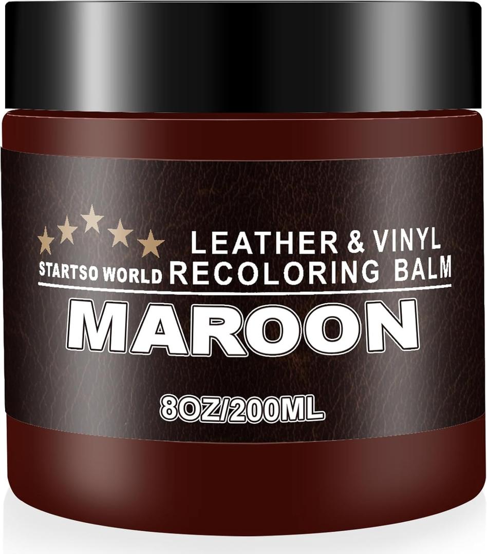 STARTSO WORLD Leather Recoloring Balm, Maroon Leather Repair Kit for Furniture, Leather Dye, Leather Color Restorer for Couches, Leather Couch Paint | Repair, Restore & Renew Old, Faded Leather