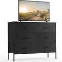 DUMOS TV Stand for Living Room, Dresser for Bedroom Chest of Dresser with 6 Fabric Drawers Storage Organizers Units, Nightstand for Bed, Black