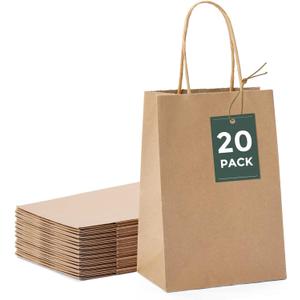 GSSUSA Brown Paper Bags 5.25x3.75x8 20Pcs, Small Gift Paper Bag with Handles Bulk, Graduation Gift, Sturdy Kraft Paper, Retail Shopping Bags, Party Favor, Christmas