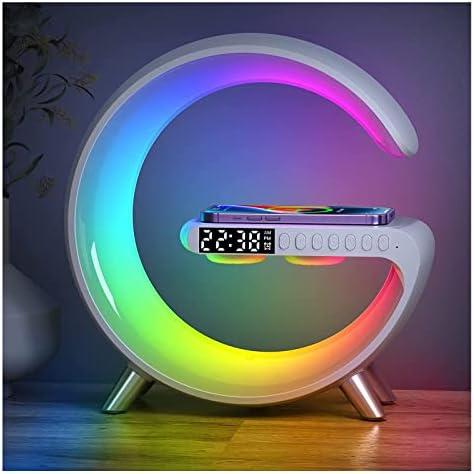 LeeNabao Smart LED Table Lamp, 4-in-1 Wireless Charger, Night Light, Alarm Clock, and Bluetooth Speaker with App Control for Bedroom, Office, and Home Decor (White)
