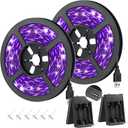 YGS-Tech 16.4FT UV Black Light LED Strip, 3528 385nm-400nm USB UV Light Strip, Non-Waterproof Blacklight Strip with Battery Box, for Fluorescent Dance Party Body Paint(2 Pack)