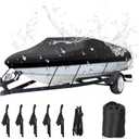 NEVERLAND Trailerable Boat Cover Waterproof Heavy Duty Marine Grade Polyester Canvas Fits V Shape/V-Hull and Tri-Hull Runabouts, Pro-STYL, Bass Boats (Boat Length 20-22ft, Beam Width up to 102",Black)