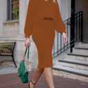 HUUSA Women 2 Piece Sweater Midi Pencil Skirt Set Fall Winter Split Dress Batwing Long Sleeve Oversized Top Casual Outfit (Orange)