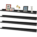 MITREL Picture Ledge Shelf,47" Long Floating Shelves with Lip Set of 4,Rustic Photo Frames Shelves Vinyl Record Book Storage Display for Living Room Kids Nursery Bedroom Kitchen Bathroom(Black)