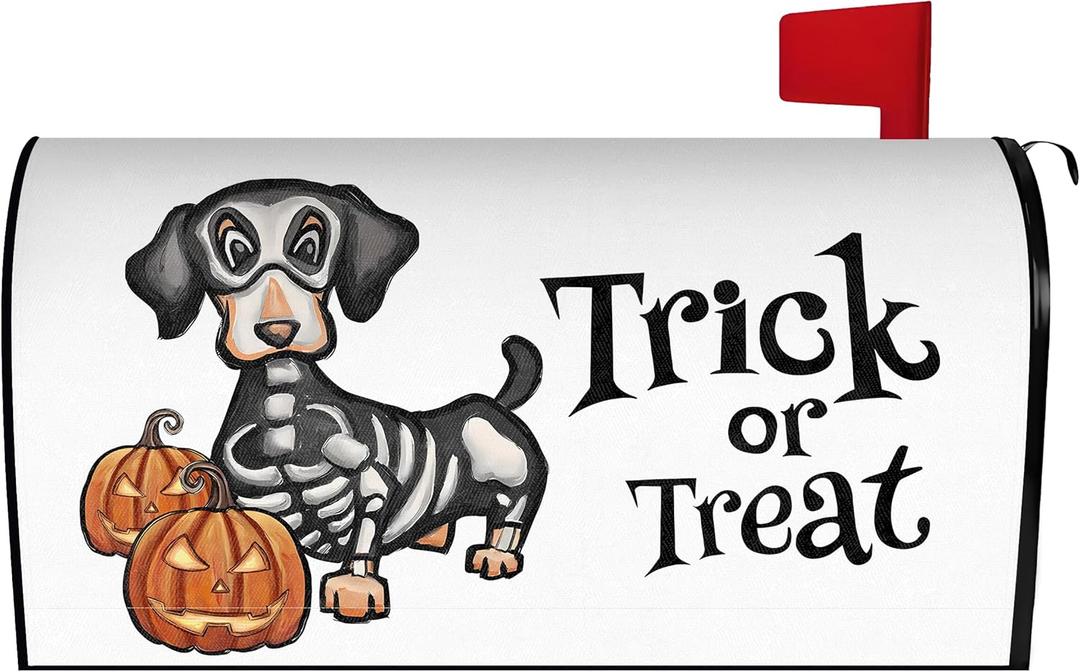 Halloween Dog Mailbox Cover 21x18 Inch, Halloween Trick Or Treat Post Letter Box Covers, Halloween Spooky Magnetic Waterproof Mail Wraps for Outdoor Yard Garden Standard Mailbox Decor