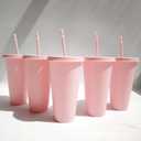 5pcs Tumblers With Lids And Straws Reusable Plastic Cups Iced Coffee Large Water Bottle Party Cold Mug Summer Drinkware (710ml, 5pcs pink)
