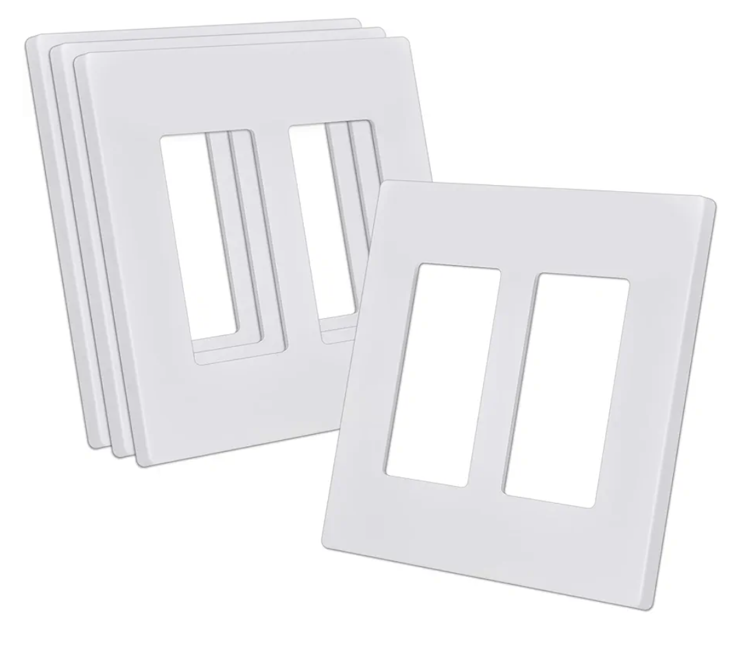 CML Screwless Decorator Wall Plate, 2 Gang Outlet Covers, 4 Pack Decorative Light Switch Plates, Hidden Screw Smooth Face, Standard Size 4.68” X 4.72”, UL Listed, White