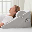 Sasttie Wedge Pillow for Headboard, Adjustable Bed Wedge Pillow Set with Orthopedic Memory Foam Neck Cushion  for Acid Reflux, Neck & Back Support, and Post-Surgery Recovery, White and Light Grey (22*22*12inch, White & Light Grey)