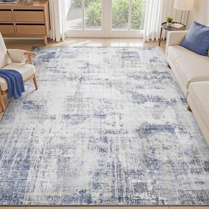 Iris Blue Washable Area Rugs 8x10 Rugs for Living Room Bedroom Rug Dining Room Home Office Rug Carpet Non Slip Modern Abstract Soft Easy Care Low Pile Comfortable