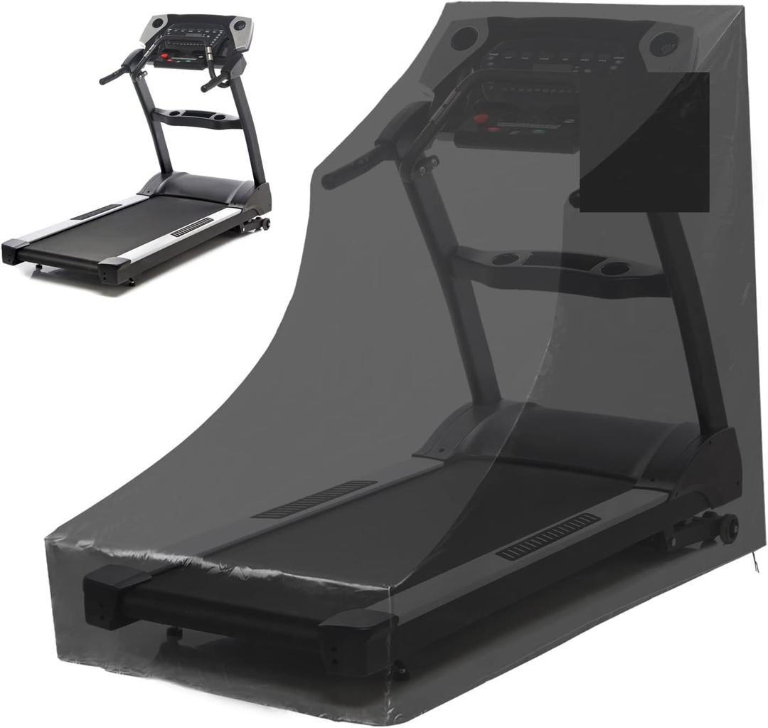 QWORK Treadmill Cover, Dustproof Waterproof Folding Treadmill Cover Oxford Cloth Fold-able Cover for Indoor Outdoor Sunscreen Treadmill Cover, Black