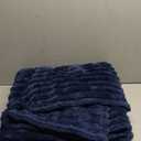Exclusivo Mezcla Fleece Throw Blanket for Couch, Super Soft Striped Jacquard Bed Blanket, Lightweight Fuzzy Cozy for All Seasons, 50x60 Inches, Navy Blue
