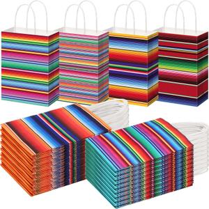 Motipuns 24 Pcs Mexican Party Favor Bags Cinco De Mayo Paper Gifts Bags with Handle Mexico Goodie Gift Bag for Birthday Baby Shower Bridal Mexican Theme Party Favor Supplies, 4 Styles