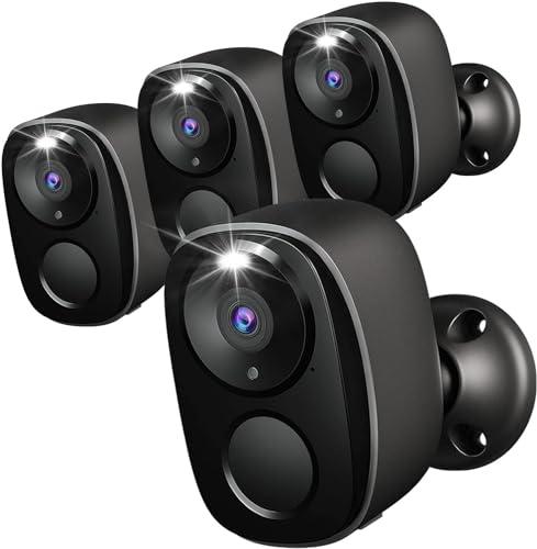 Rraycom 4Pack Security Cameras Wireless Outdoor,2K Battery Powered AI Motion Detection Siren Alarm Surveillance Indoor Home Camera, Color Night Vision, 2-Way Talk, Waterproof, Cloud/SD, Works w/Alexa