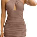 REORIA Women's Sexy Mini Dress Halter Sleeveless Backless Bodycon Criss Cross Ruched Short Dresses Party Night Club Outfits, XL