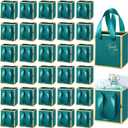 Yeaqee 50 Pcs Mini Metallic Paper Gift Bags with Handles 4x2.75x4.5'' Tiny Small Gift Bags with Thank You Tag for Wedding Graduation Birthday Party Return Gifts Jewelry Business (Turquoise,Gold)