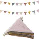 Oudain 2 Pcs Pennant Banner Flags Nursery Garland Triangle Bunting Flags Playroom Wall Decor Banner for Nursery Baby Shower Birthday Boho Wedding Party Event, Each 7.75 ft(Rainbow Color)