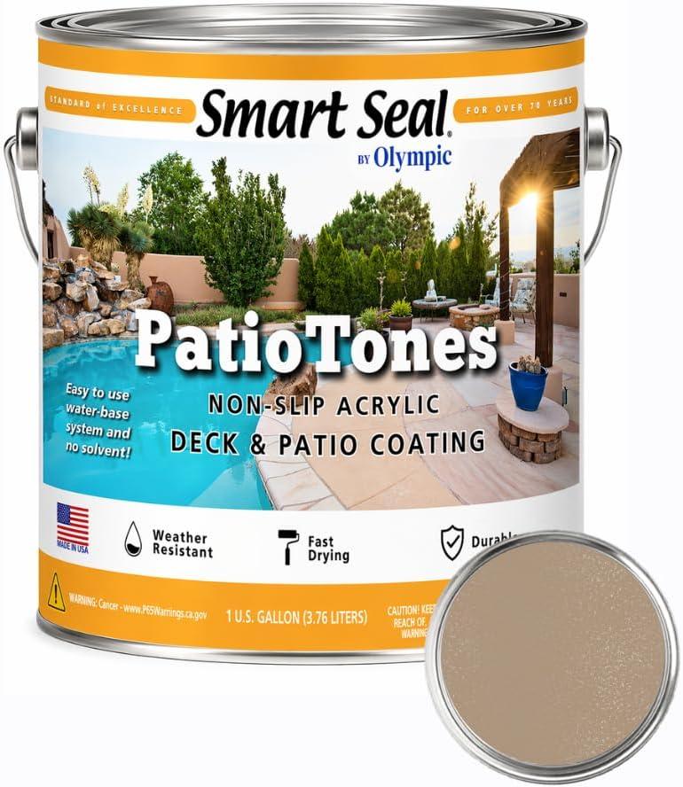 Kelley Technical Coatings Olympic Patio Tones - Silk Straw - 1 Gallon - Non-slip acrylic deck and patio coating, concrete restorer.
