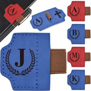 2 x Bygone Mark Bookmark with Pen Holder, 26 Letters Magnetic Leather Bookmarks Personalized Book Mark for Book Lovers, Magnetic Bookmark Pen Holder with Cross for Women Men(Blue-J)