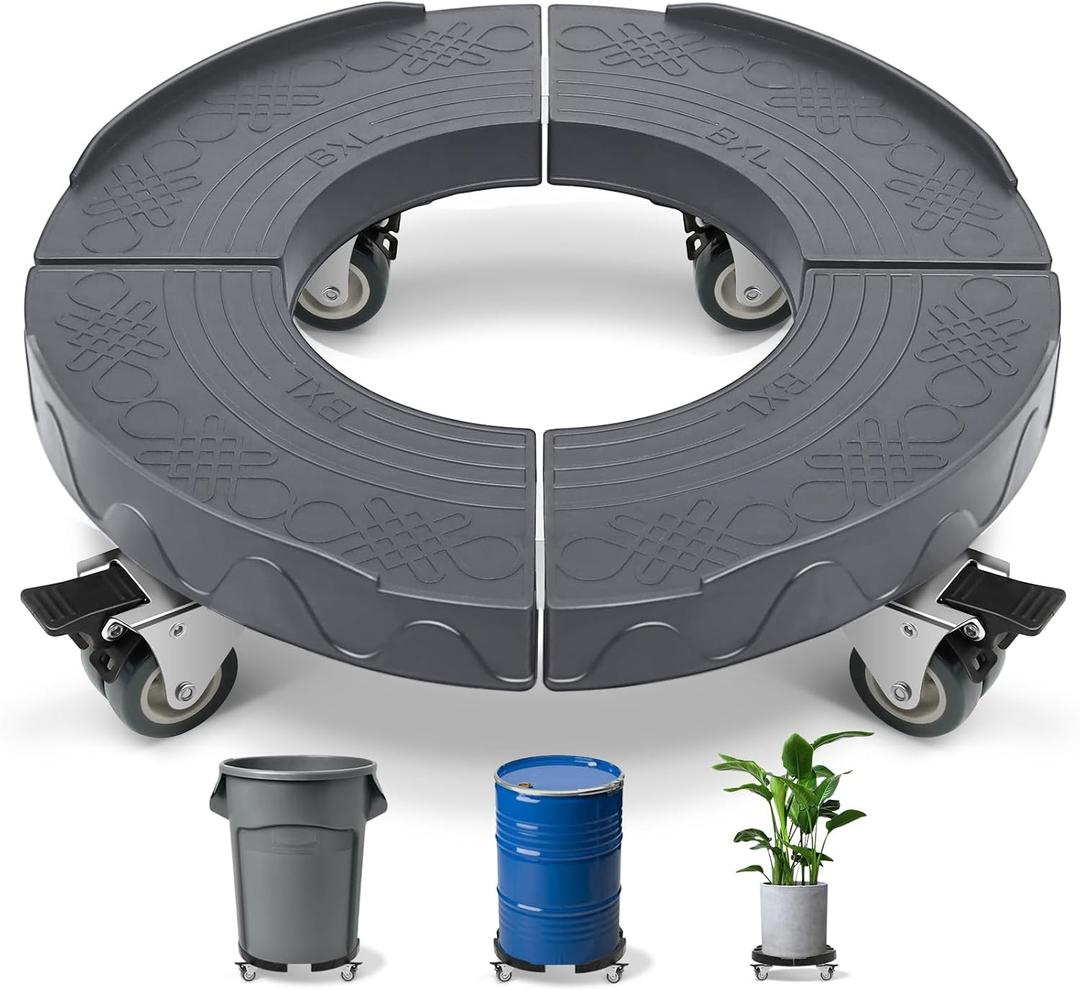 Nefish Trash Can Dolly Wheels, 15-19 Inch Adjustable Round Furniture Dollys with 4 Wheels, Heavy Duty Drum Dollies 440lbs Keg Dollys, Multi Functional Rolling Dolly Cart