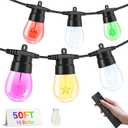 Brightever LED Outdoor String Lights, 50FT Patio Lights with 16 S14 Christmas Filament Bulbs, Dimmable&Speed Adjustment, Plug in IP65 Waterproof Outside Hanging Lights with Remote for Porch, Deck