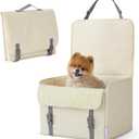 Lesure Dog Car Seat for Small Dogs, Foldable Pet Car Seat with Clip-On Safety Leash, Waterproof Puppy Booster Car Seat for Small Pets Under 25lbs, Portable Doggie Travel Carrier Bed, Light Ivory