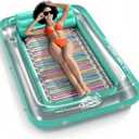 Large Pool Floats Adult - Inflatable Tanning Pool Lounger Float with Pillow, 4-in-1 Multi-Purpose Pool Floaties for Adults, Pool Float Lounges for Parties, 72 inches x 48"