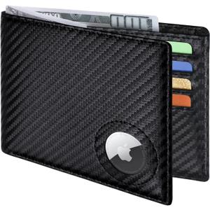 Slim Leather Wallet for Men Airtag Hidden, Large Bifold Mens Wallet RFID Blocking with ID Windows, Credit Card Holder for Men Wallet (A-Modern Black)