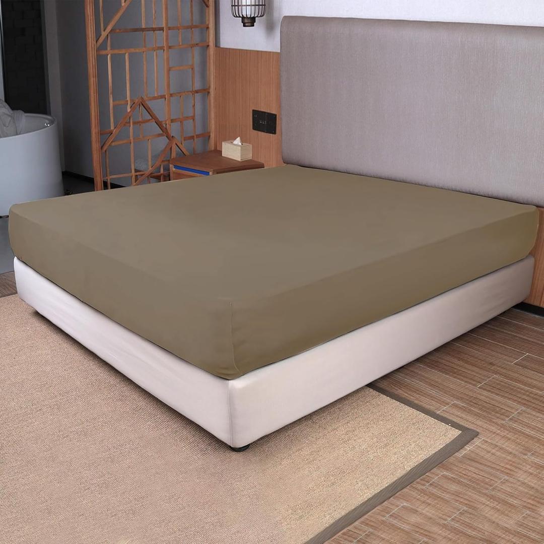 Twin Size Fitted Sheet Only - 4-Way Stretch Knit, Snug Fit, Wrinkle Free & Stay in Place, No More Slipping Off for Mattress, Soft & Comfortable - Taupe,